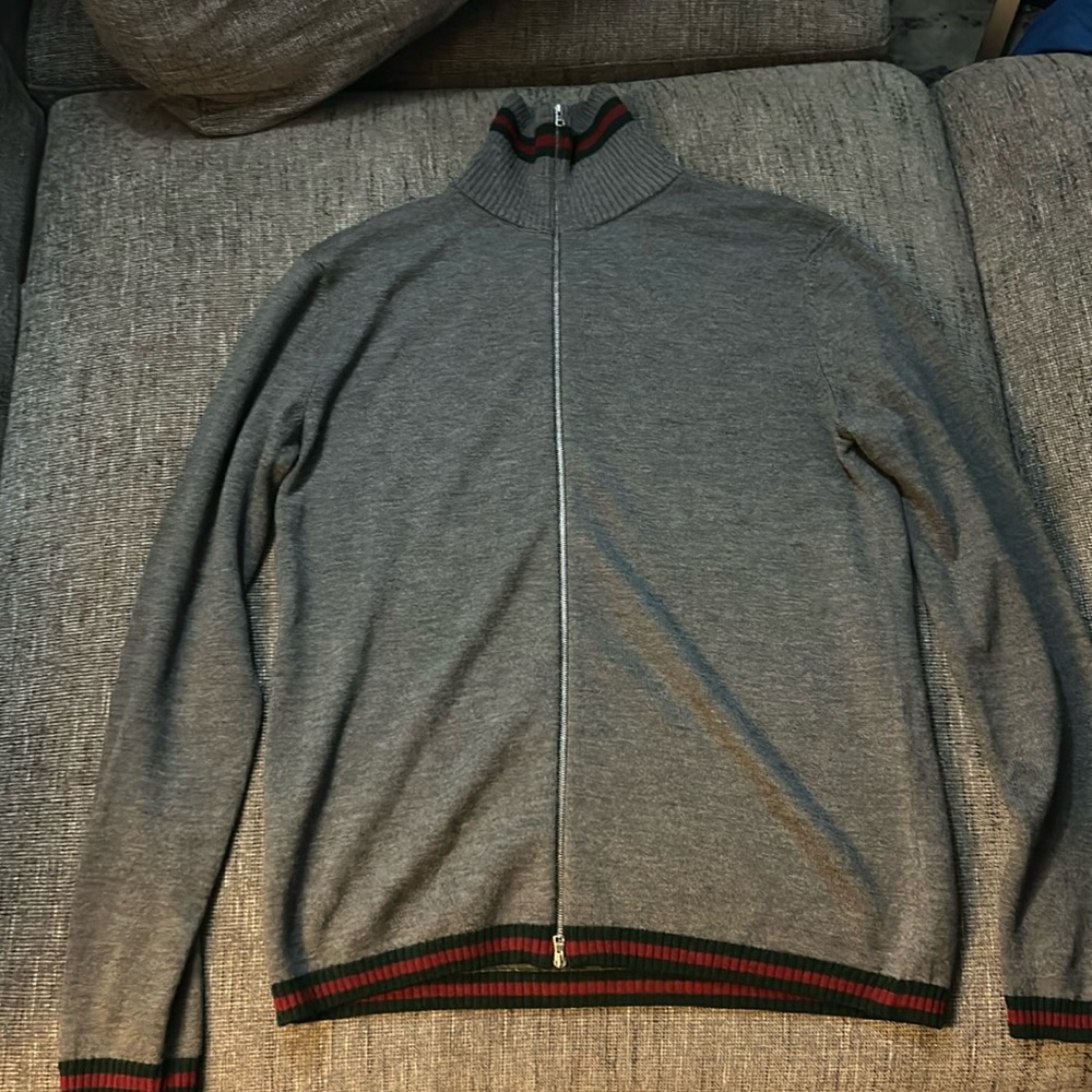 Gucci wool full zip sweater with web details